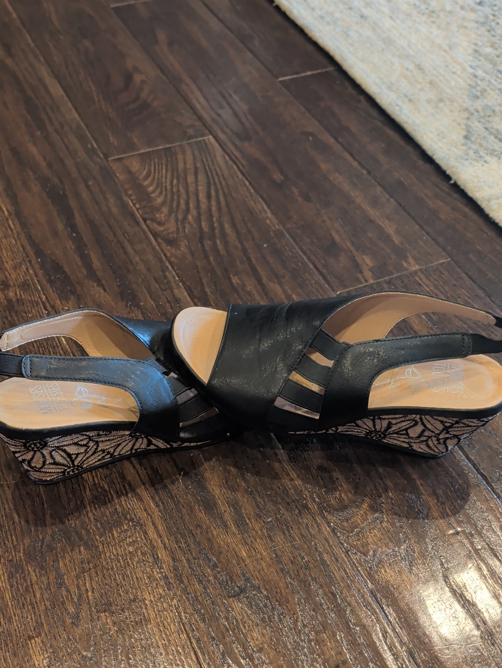 Mootsies Tootsies Black Slingback Wedge Sandals with Patterned Cork